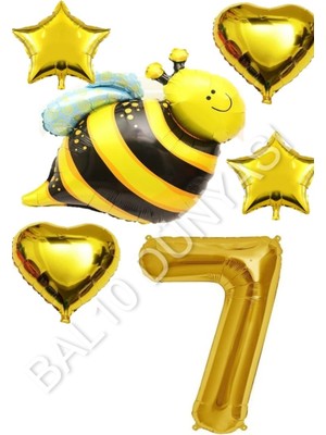 Bal10 Dünyası Arı Karakterli Yıldız Kalp Folyo Balon Seti Yaş 7