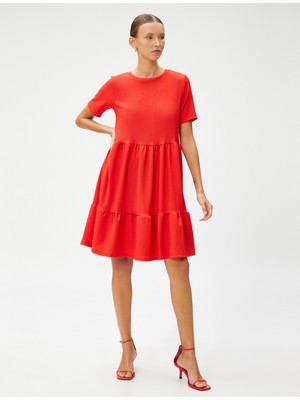 Koton Kısa Elbise Katlı Kısa Kollu Bisiklet Yaka