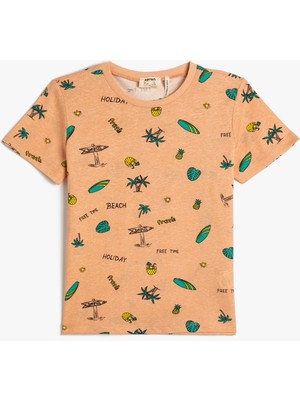 Koton Tişört Baskılı Kısa Kollu Bisiklet Yaka Pamuklu