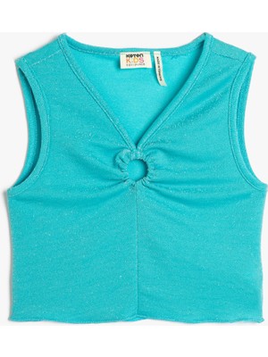 Koton Crop Üst Kolsuz Pencere Detaylı V Yaka Parıltılı