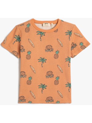 Koton Tişört Baskılı Kısa Kollu Bisiklet Yaka Pamuklu