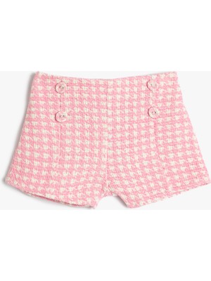 Koton Tüvit Şort Süs Düğme Detaylı Kazayağı Desenli