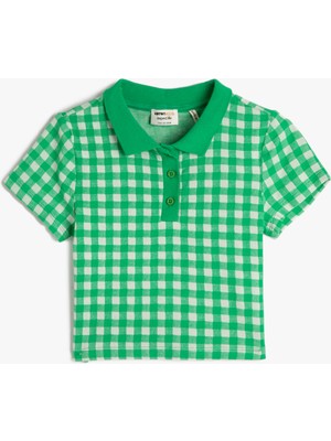 Koton Polo Tişört Crop Kısa Kollu Düğme Detaylı Dar Kalıp