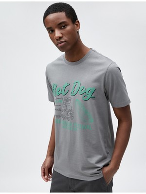 Koton Slogan Baskılı Tişört Dar Kesim Bisiklet Yaka Pamuklu