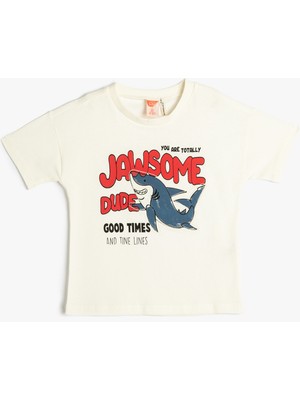 Koton Tişört Köpek Balığı Baskılı Kısa Kollu Pamuklu