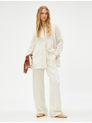 Koton Düz Paça Pantolon Cepli Keten Karışımlı