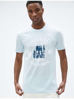 Koton Slogan Baskılı Tişört Bisiklet Yaka Dar Kesim Pamuklu