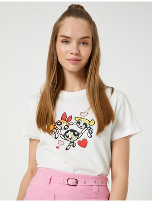 Koton Power Puff Girls Tişört Baskılı Lisanslı Kısa Kollu Bisiklet Yaka