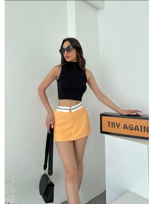 My Model Turuncu Ters Kemerli Şort Etek