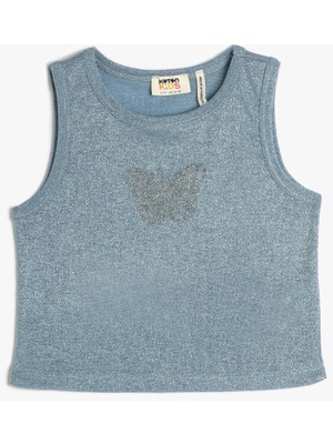 Koton Crop Atlet Kolsuz Dar Kalıp Yuvarlak Yaka Simli