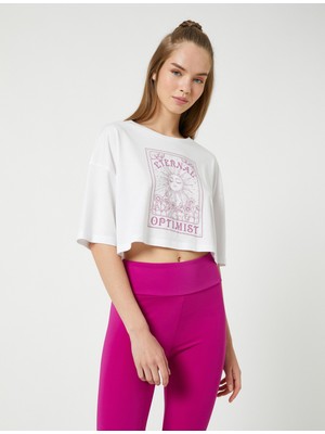 Koton Modal Karışımlı Crop Yoga Tişörtü Baskılı