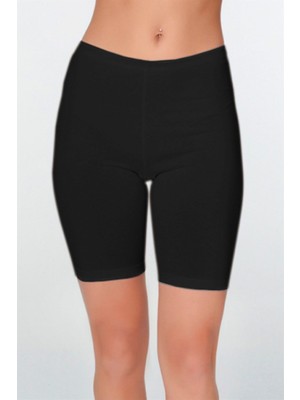 Çift Kaplan Kadın Elastanlı Uzun Siyah Şort 611