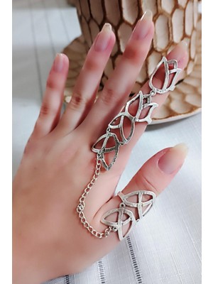 Fildişi Aksesuar Lale Şekilli Kadın Yüzük Hareketli Gümüş Kaplama Ayarlanabilir El Yapımı Kadın Yüzük