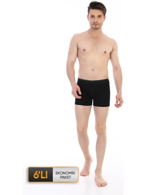 Çift Kaplan Erkek Elastanlı Siyah Boxer 0889 6'lı Ekonomik Paket