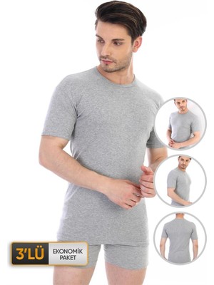Çift Kaplan Erkek Ribana Bisiklet Yaka Gri Fanila 0841 3'lü Ekonomik Paket