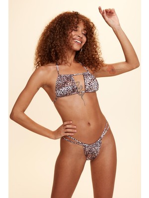 No Gossip Coachella Fonksiyonel Straplez Bikini Tek Üst Leopar 229107-D