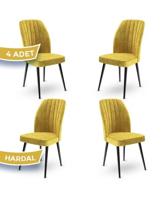 Canisa Concept Platinum Serisi Üst Kalite Mutfak Sandalyesi Metal Siyah Iskeletli 4 Adet Sandalye