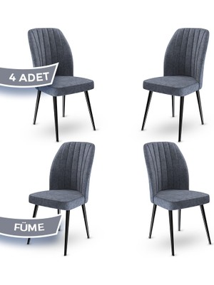 Canisa Concept Platinum Serisi Üst Kalite Mutfak Sandalyesi Metal Siyah Iskeletli 4 Adet Sandalye