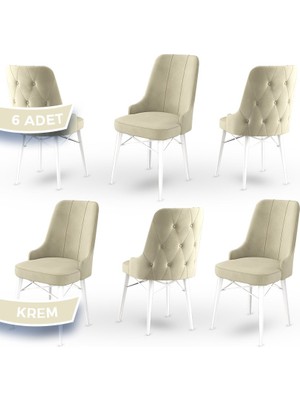 Canisa Concept Araz Serisi  Babyface Ithal Kumaş Sandalye Beyaz Gürgen Ayak 6 Adet Sandalye