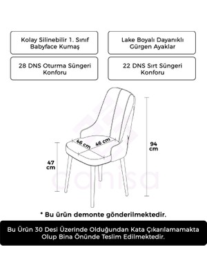 Canisa Concept Maya Serisi,  Babyface Ithal Kumaş Sandalye Beyaz Gürgen Ayak 6 Adet