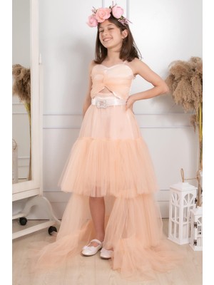 Modaviki Taş Detaylı Tül Abiye Somon MDV316