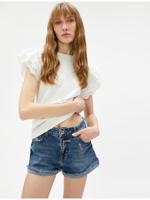 Koton Brode Detaylı Fırfırlı Tişört Pamuklu