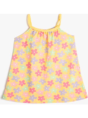 Koton Penye Elbise Çiçekli Halter Yaka Pamuklu