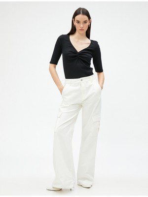 Koton Büzgü Detaylı Tişört V Yaka Kısa Kollu