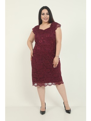 Butik Miza Dantel Büyük Beden Kısa Kollu Elbise