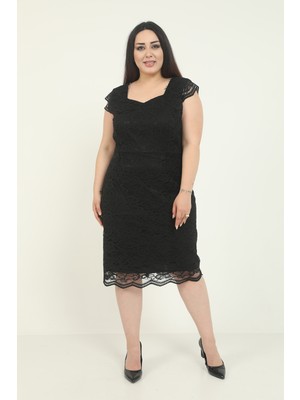 Butik Miza Dantel Büyük Beden Kısa Kollu Elbise