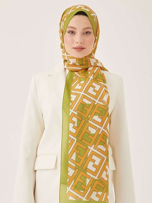 F Desen Krep Şal Fıstık Yeşili