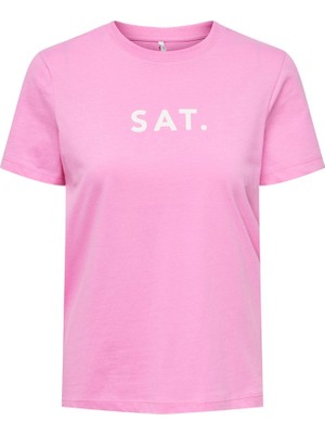 Only Sıfır Yaka Fuşya Kadın T-Shirt 15291484