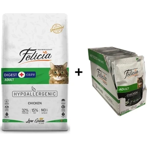 Yetişkin Tavuklu Kedi Maması 12 kg + 12 Adet Felicia Tavuklu Yaş Kedi Maması 85 gr