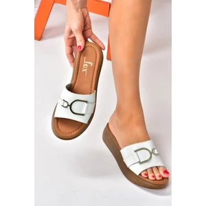 Fox Shoes Beyaz Hakiki Deri Yüksek Tabanlı Günlük Kadın Terlik P291049403