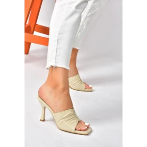 Fox Shoes Bej Kalın Topuklu Kadın Terlik P590233809