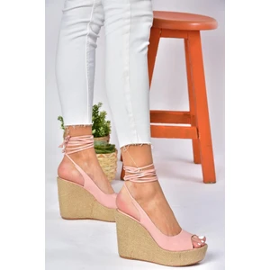 Fox Shoes P572180809 Pudra Bilek Bağlamalı Dolgu Topuklu Kadın Ayakkabı