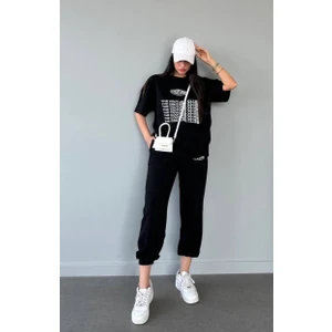 Amor Man Özel Tasarım Bisiklet Yaka Couture Baskılı %100 Pamuk Kısa Kollu Yazlık Kadın Eşofman Takımı