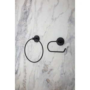 Mat Siyah Banyo Aksesuar Seti – Yuvarlak Havluluk ve Kapaksız Tuvalet Kağıtlığı, Şık ve Dayanıklı