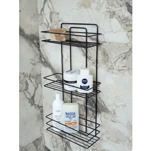 Yapışkanlı Banyo Rafı Tel Şampuanlık Üç Katlı - Siyah