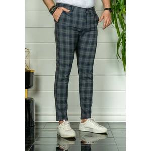 Erkek Lacivert Slim Fit Ekoseli Kumaş Pantolon