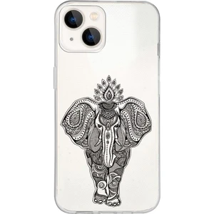 Printify Apple iPhone 13 Mini Uyumlu Kapak Mandala Fil (Siyah) Tasarımlı Şeffaf Silikon Kılıf