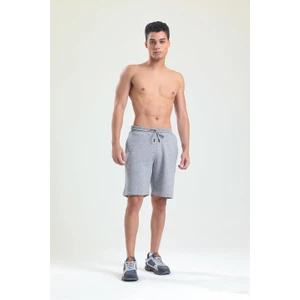 Gri Melanj Normal Kesim Cepli Örme Iki Iplik Sweat Şort