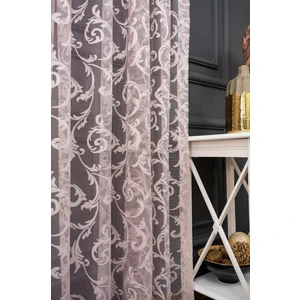 Taç Şal Desen Kullanıma Hazır 1/3 Sık Pile Tül Perde Tek Kanat - Pudra 100 x 240 cm