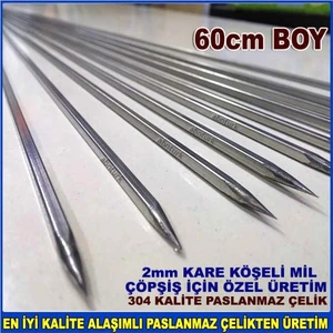 6 Adet Eniyi Kalite Çelik 60CM Uzun Boy Metal Çöpşiş Mangal Barbekü 304 Kalite Çelik Köşeli Çöp Şiş