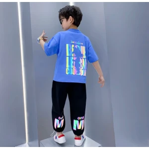 Kids Face Özel Tasarım One M Sırt Baskılı  Pamuk Kısa Kollu Yazlık Erkek Çocuk Eşofman Takımı