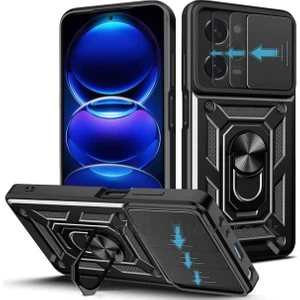 M.TK Moveteck Xiaomi Poco X5 Pro 5g Kılıf Kamera Darbe Korumalı Sürgülü Yüzüklü Armor Military Tank Pars Sürgülü Zırh