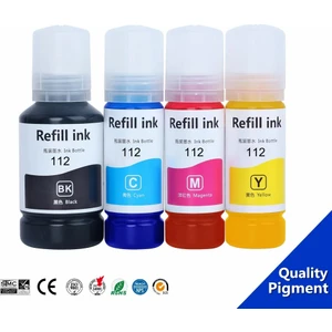 Photo Print Epson 112  L6570 1 Set 4 Renk Ithal Muadil Pigmentli Mürekkep Seti  Siyah 127 ml - Renkliler 70 ml