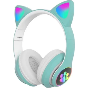 Sevimli Kedi Kulaklı LED Işıklı Kablosuz Kulaküstü Bluetooth Kulaklık Stn-28 Yeşil