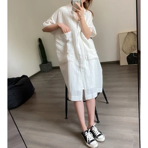 Günlük Cep Detaylı Salaş Kadın Elbise 260BEYAZ3