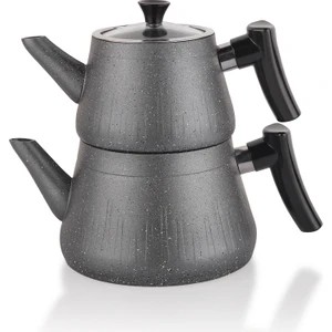 Solea 3 Parça Gri Alüminyum Döküm Çaydanlık Takımı Ergonomik Kulplu